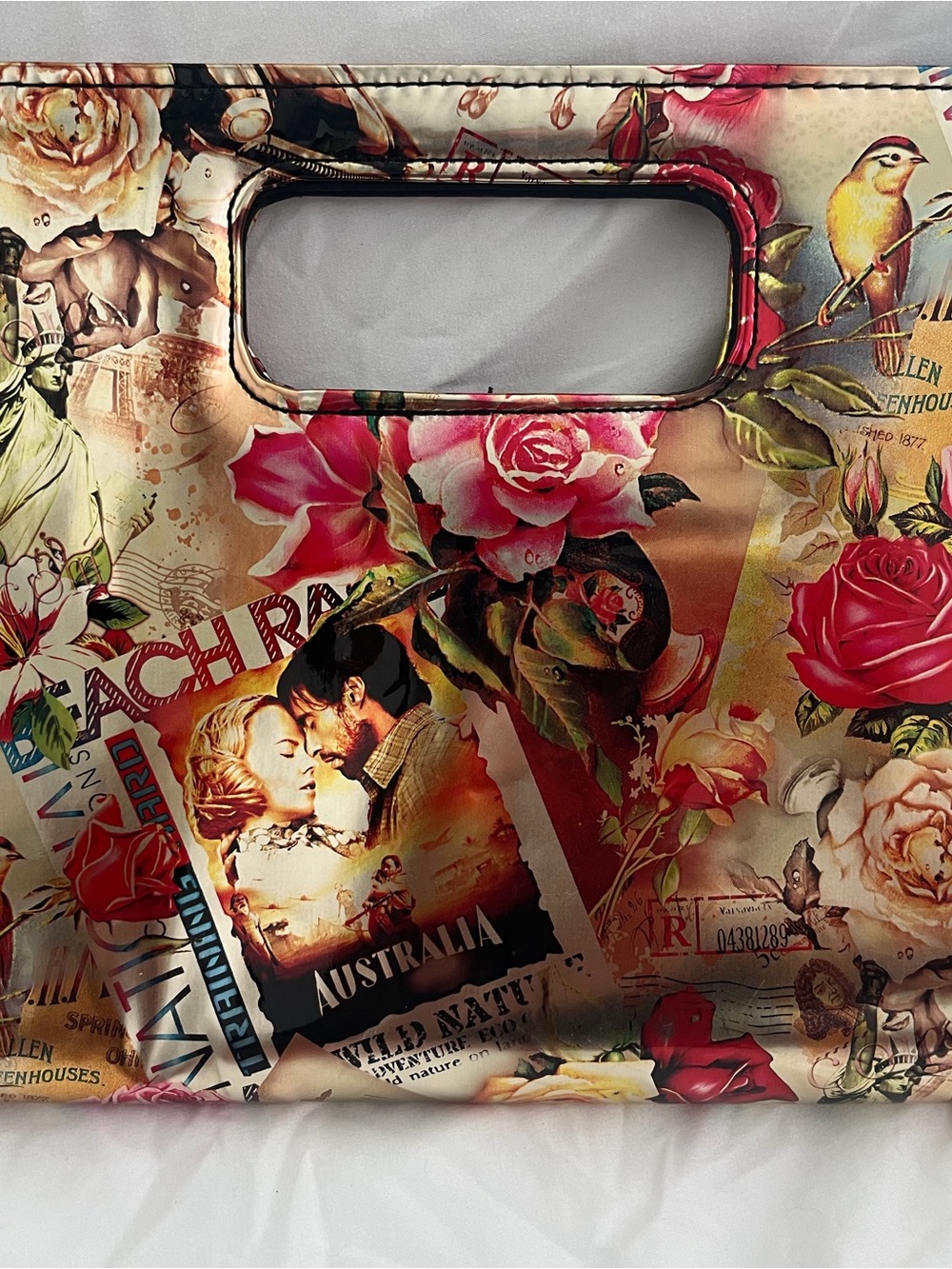 Floral Collage Cutout Handle Tote - Pink Multi